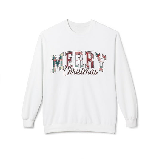 Merry Christmas Plaid Sweater NEW Unisex Fleece Crewneck Sweatshirt