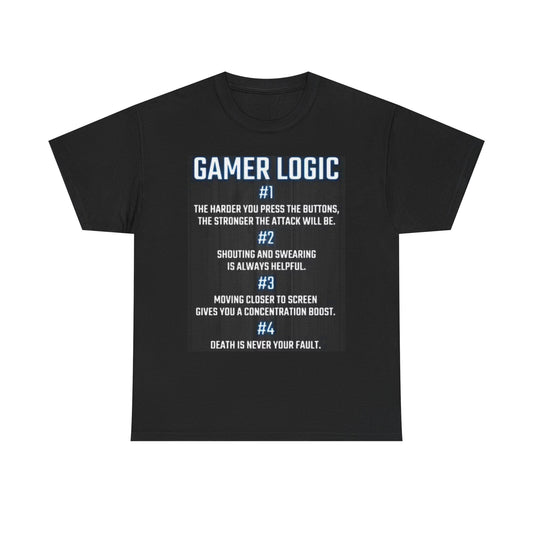 Gamer Logic Graphic T Shirt Funny Gift Gaming Video Unisex Heavy Cotton Tee