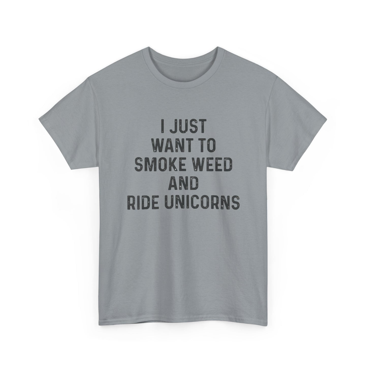 Smoke Weed And Ride Unicorns Funny T-Shirt Unisex Heavy Cotton Tee Gift New