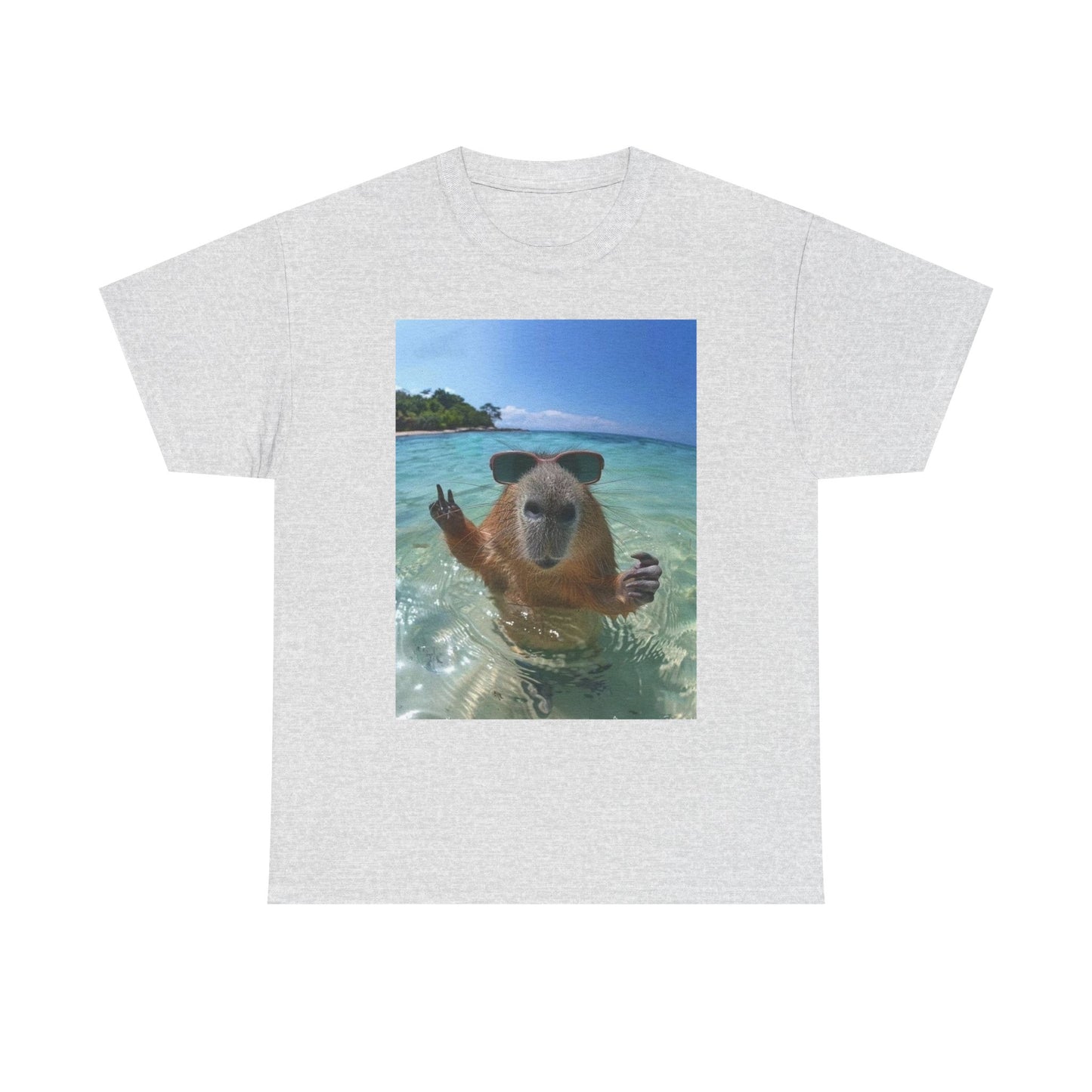 Funny Capybara On Vacation Chilling Graphic T-Shirt Unisex Heavy Cotton Tee NEW