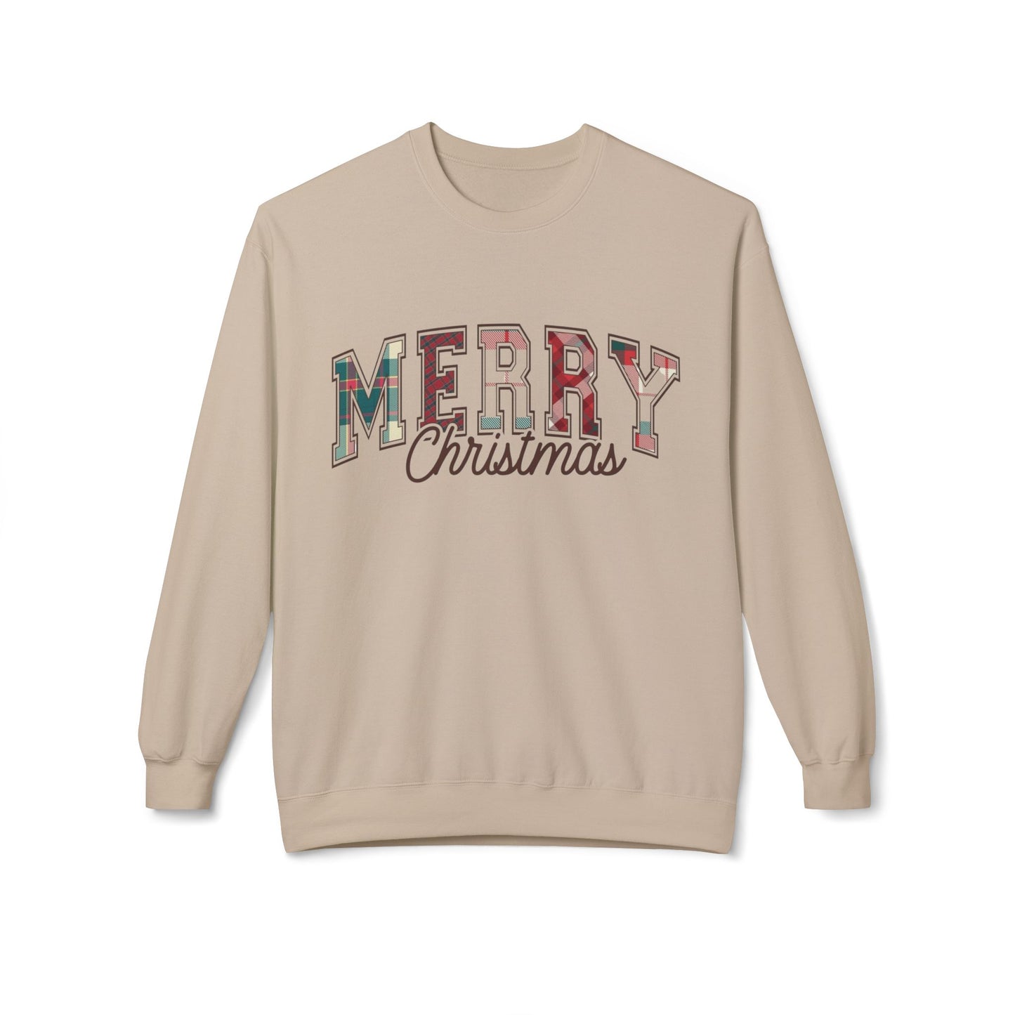 Merry Christmas Plaid Sweater NEW Unisex Fleece Crewneck Sweatshirt