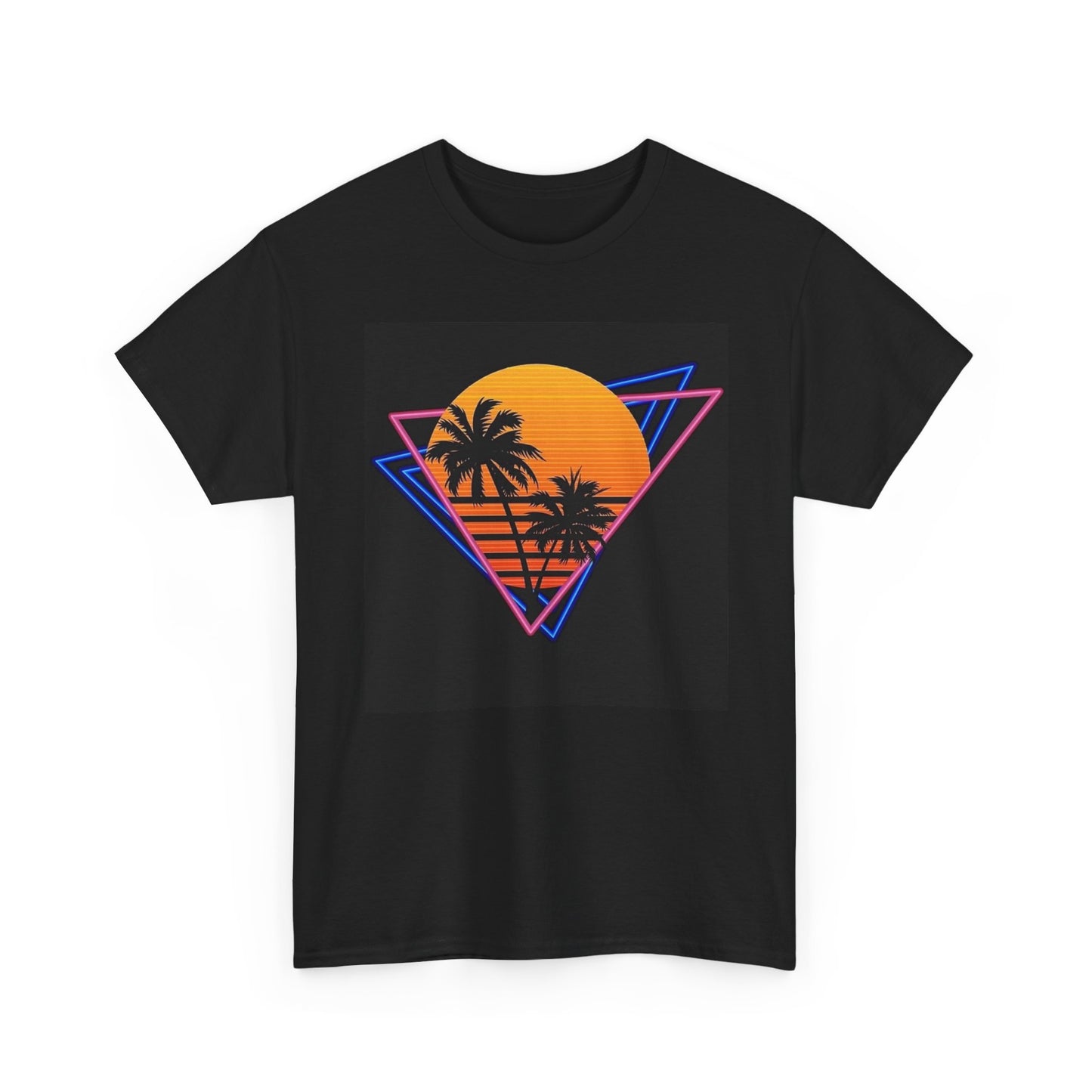 Miami Nights Shirt Retro Neon Palm Tree Lights 80s Unisex Heavy Cotton Tee
