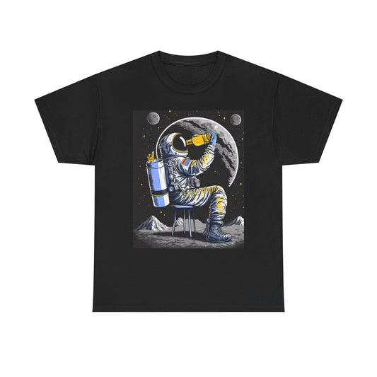 Drunk Astronaut Graphic T Shirt Funny Space Booze Beers Unisex Heavy Cotton Tee