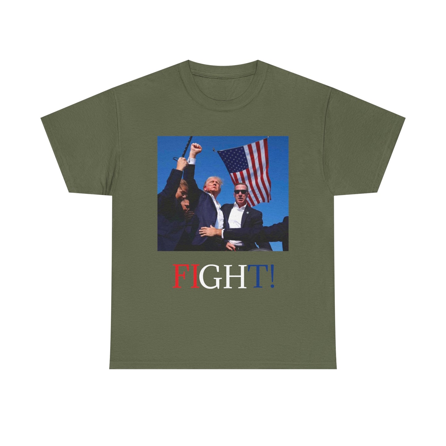 TRUMP Fight! Shirt T 2024 President American Flag USA NEW Unisex Heavy Cotton