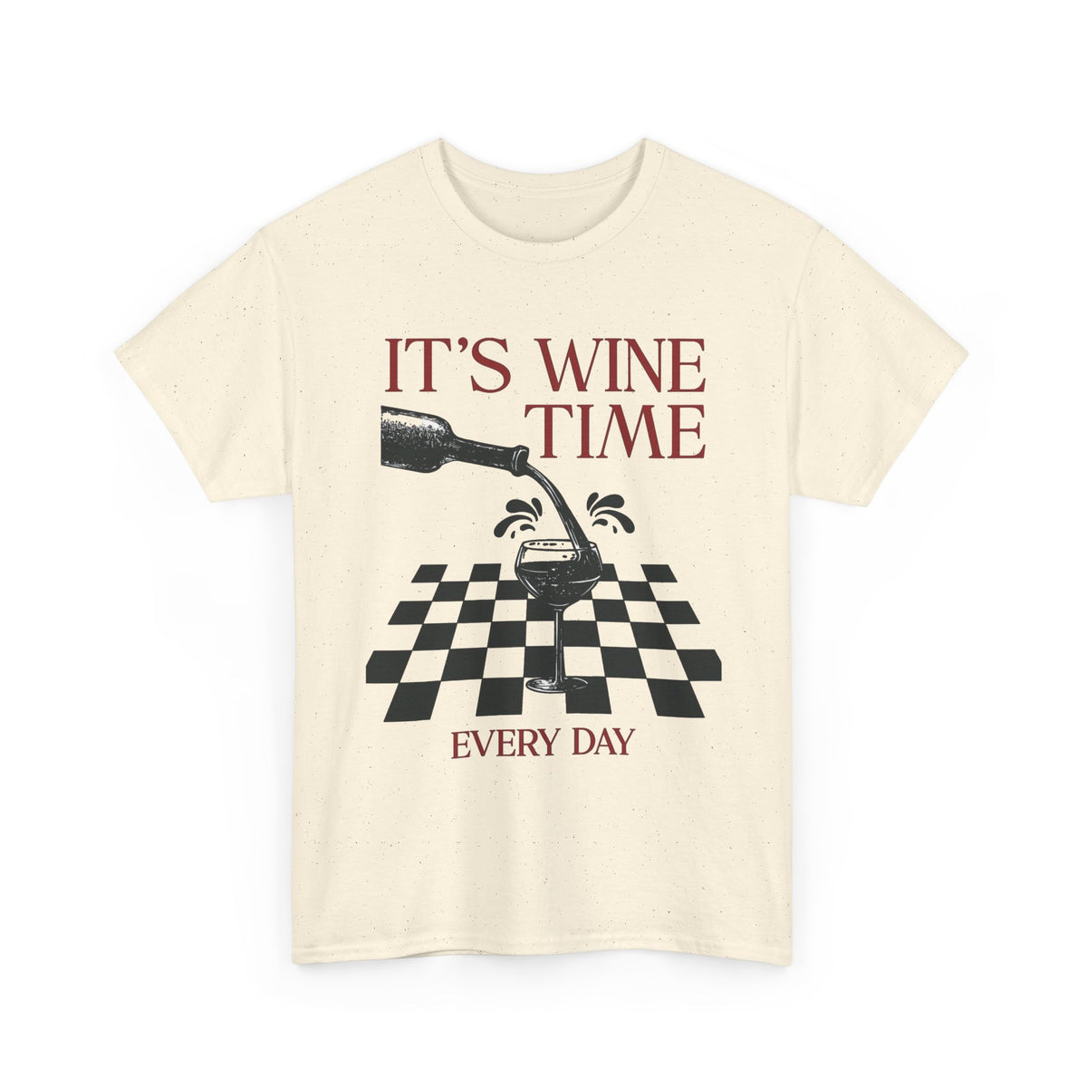 It's Wine Time Every Day T-Shirt, Wine Bottle Chessboard Design Men's Graphic Tee
