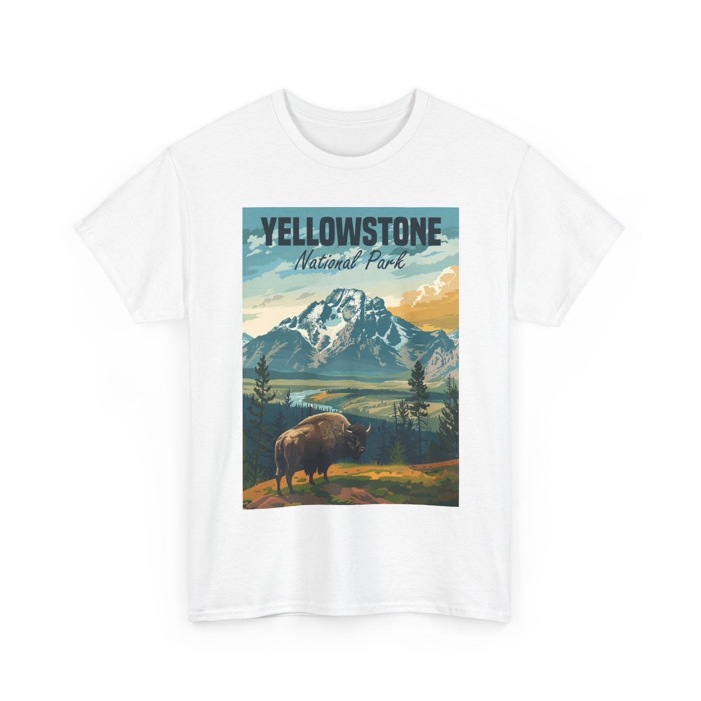 YellowStone National Park Tshirt Painting Scenery Unisex Heavy Cotton Tee