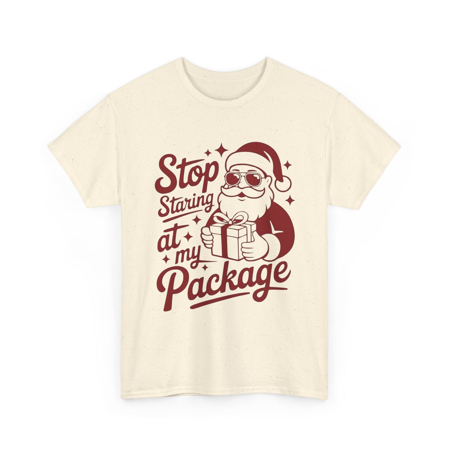 Stop Staring At My Package Funny Santa Graphic T Shirt NEW ADULT Tee