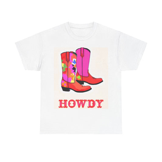 Howdy CowGirl Tshirt Vintage Womens Cute Girly Pink Boots Heavy Cotton Tee