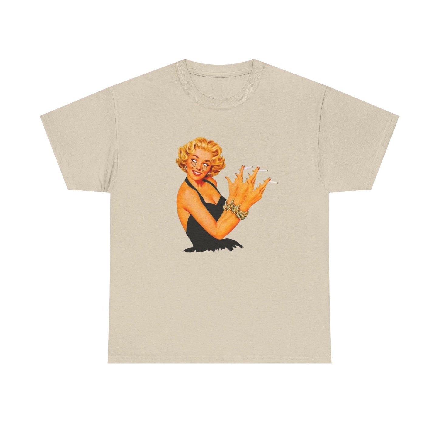 Pin Up Model Smoking Vintage Graphic T-Shirt Women's Heavy Comfy Cotton Tee