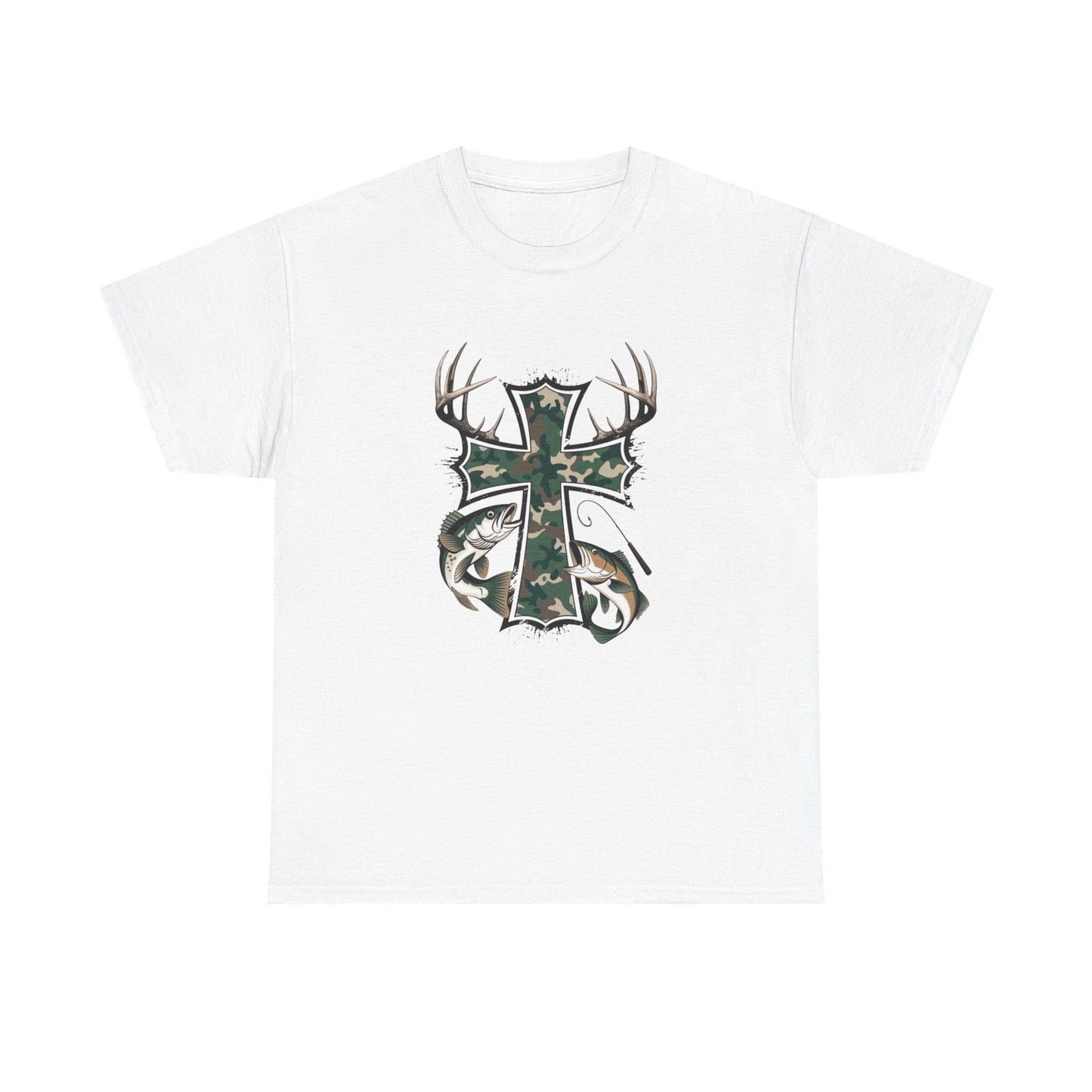 Deer Hunting Cross Graphic T Shirt Unisex Heavy Cotton Tee