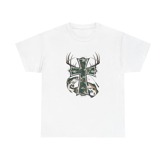 Deer Hunting Cross Graphic T Shirt Unisex Heavy Cotton Tee