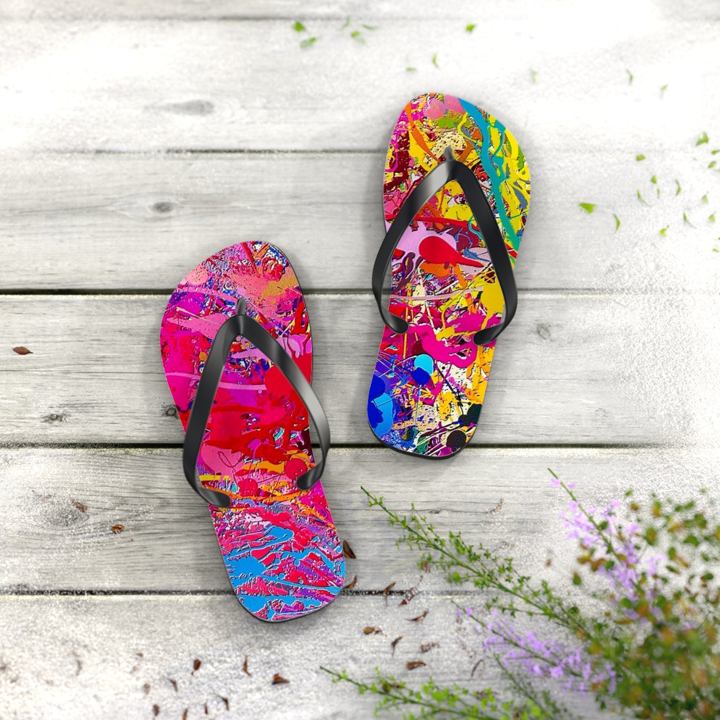 Paint Splatter Mix Flip Flops, Sandals Slides, Summer Footwear, Brand New