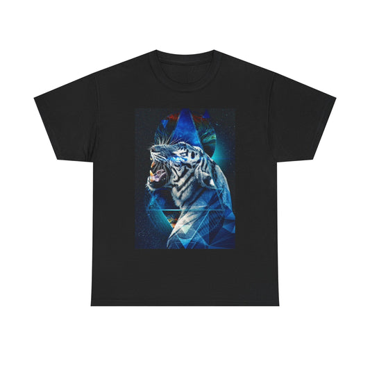 White Tiger Howling In Space Shirt Trippy graphic Unisex Heavy Cotton Tee