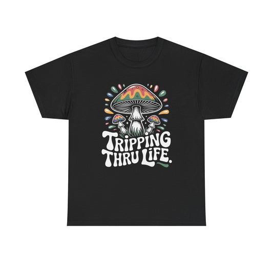 Tripping Through Life Mushrooms Graphic T Shirt NEW Unisex Heavy Cotton Tee