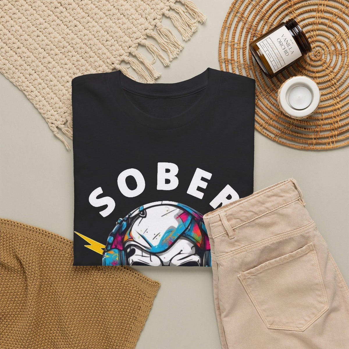 Sober Badass Skull with Headphones T-Shirt Men's Graphic Tee
