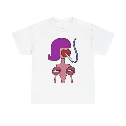 Upside Down Woman Smoking Graphic T Shirt Vintage Cotton Tee - New Gift - Tee