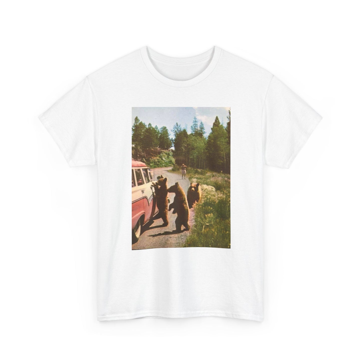 Funny Bears In The Forest 70s Graphic T-Shirt Unisex Heavy Cotton Tee NEW