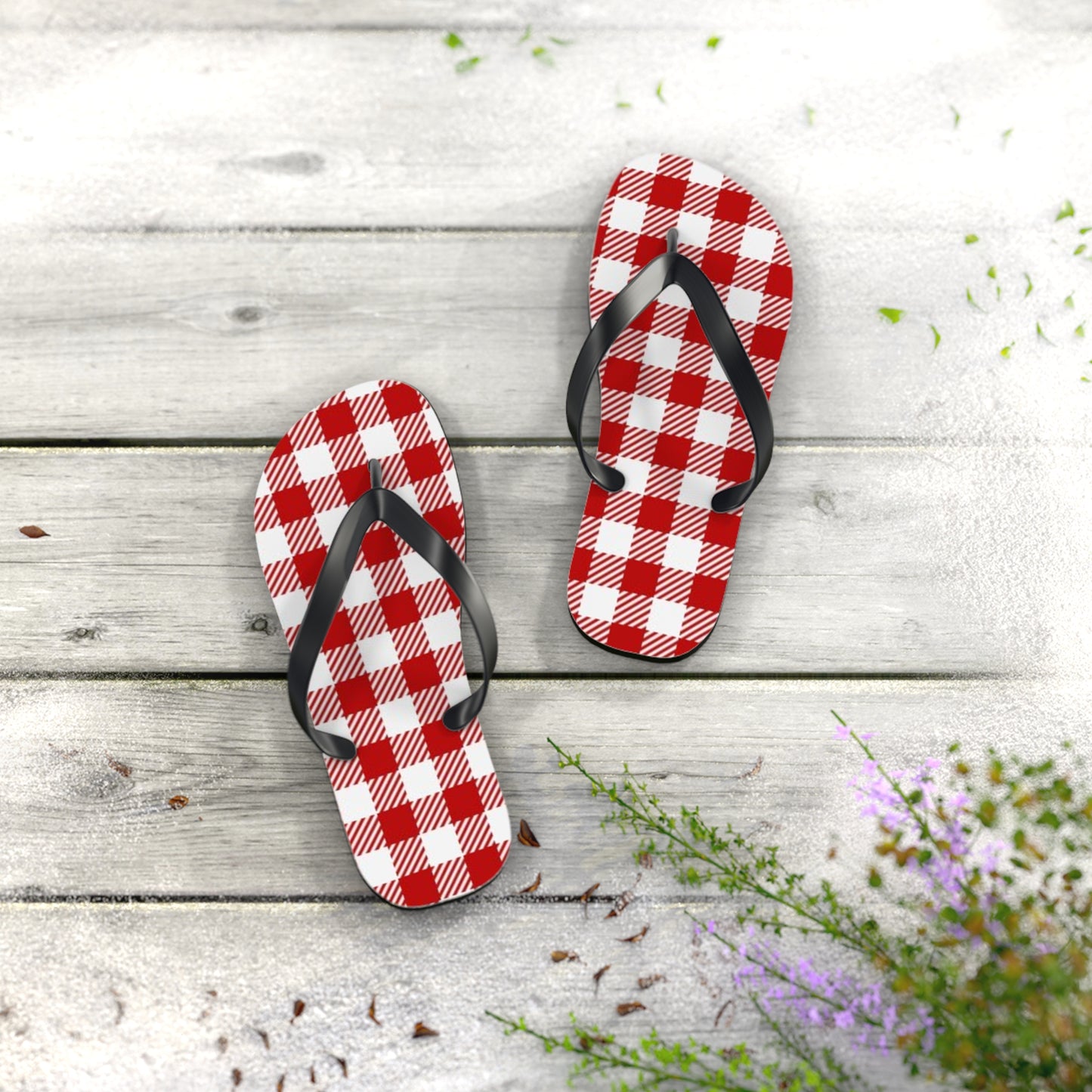 Red And White Checkered Sandals, Beach Shoes, Vacation Flip Flops, Pool Slides
