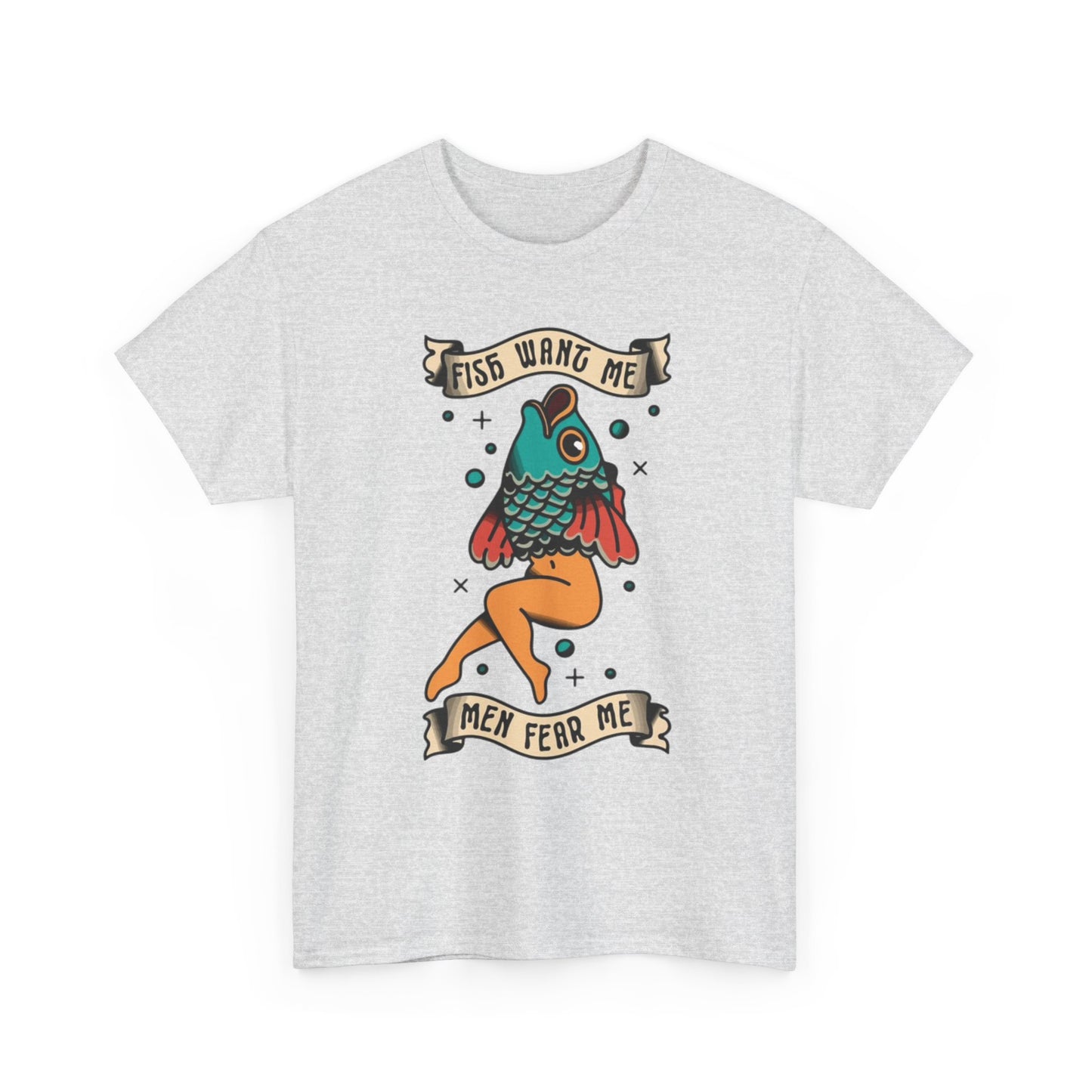 Sailor Jerry Fish T Shirt Funny Fear Tattoo Art Graphic Unisex Heavy Cotton Tee