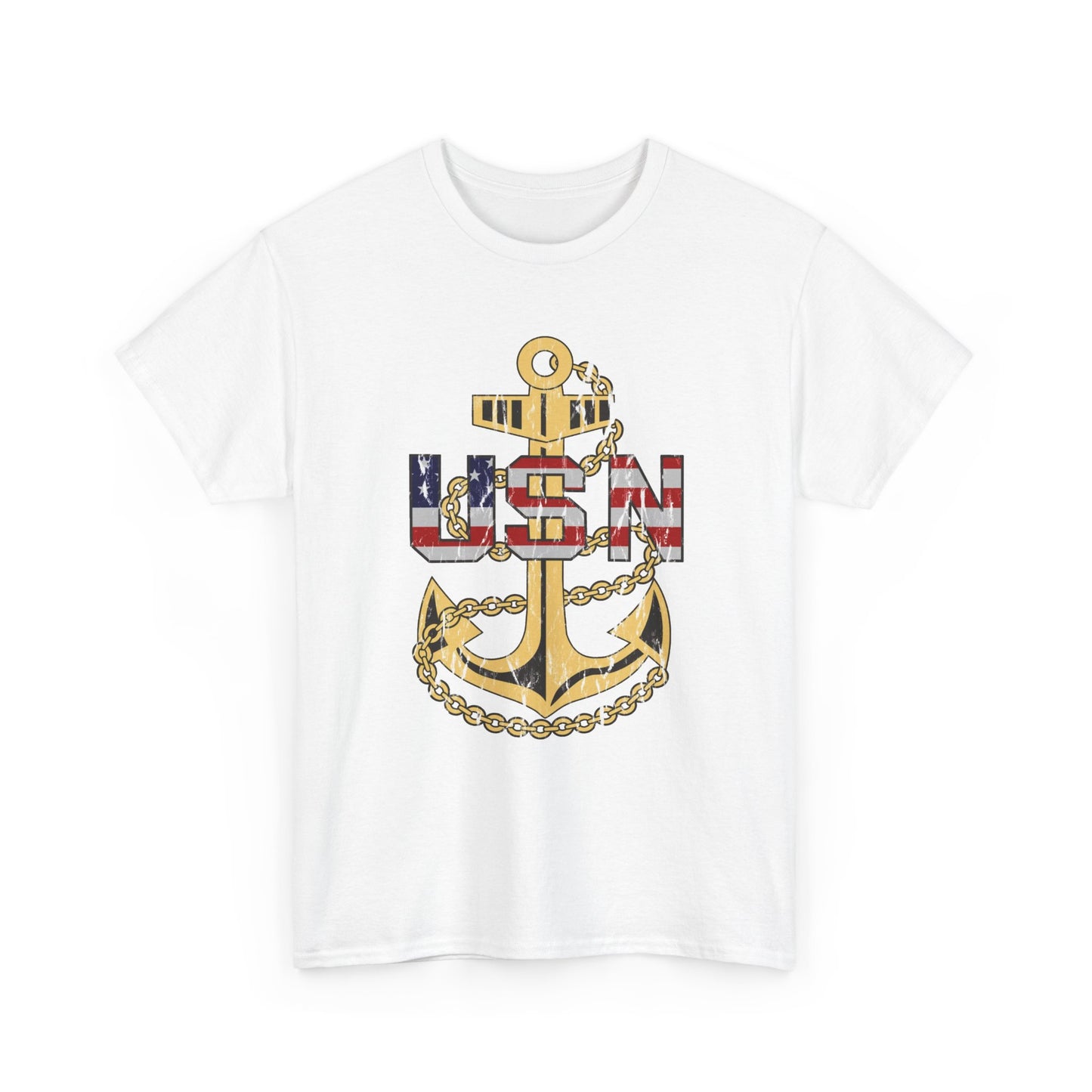 American Flag Navy Anchor Graphic Retro Sailor Jerry Unisex Heavy Cotton Tee
