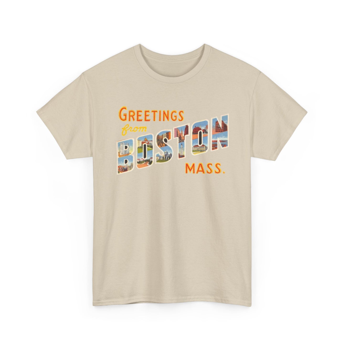 Boston T-shirt vintage postcard skyline retro Dunkin’s Unisex Heavy Cotton Tee