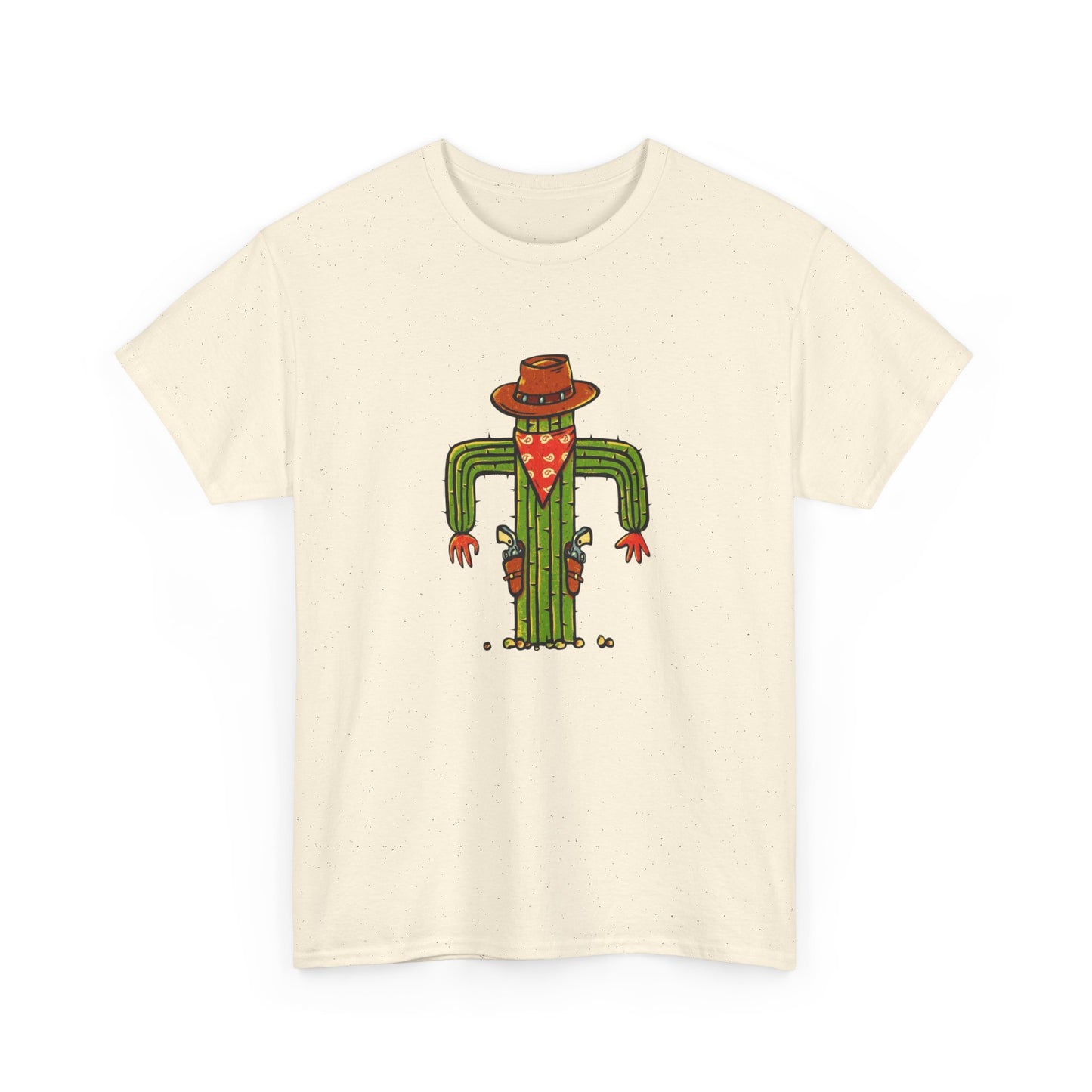 Funny Cactus Cowboy Gun Fighter Graphic T Shirt Unisex Heavy Cotton Tee