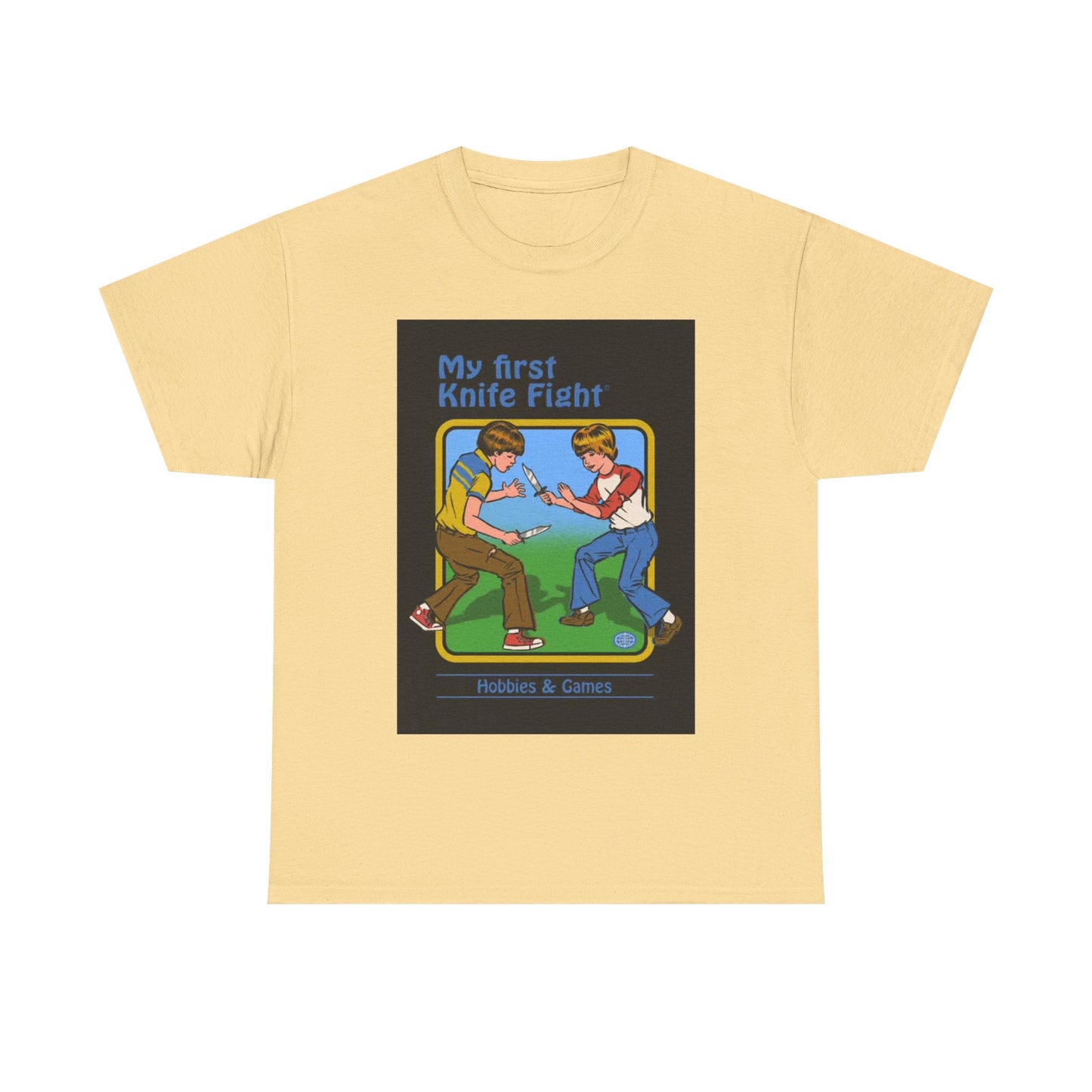 My First Knife Fight Tshirt Funny Kids Poster Retro 70s Unisex Heavy Cotton Tee