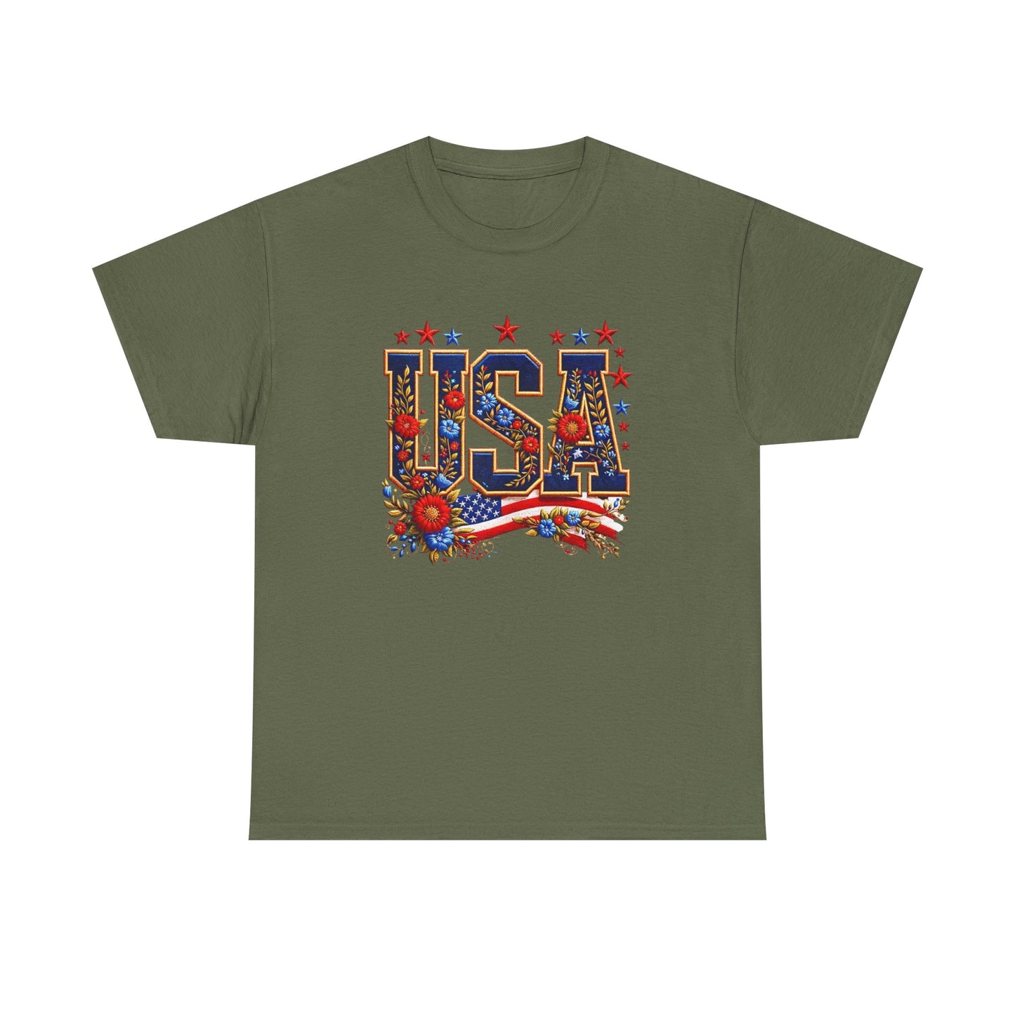 United States Floral Graphic T Shirt Unisex NEW Heavy Cotton Tee