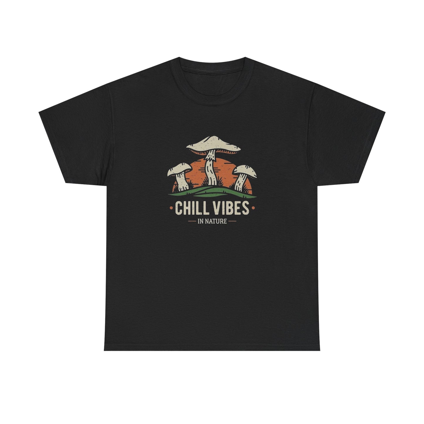 Chill Vibes In Nature Mushrooms T-Shirt NEW Gift Unisex Heavy Cotton Tee