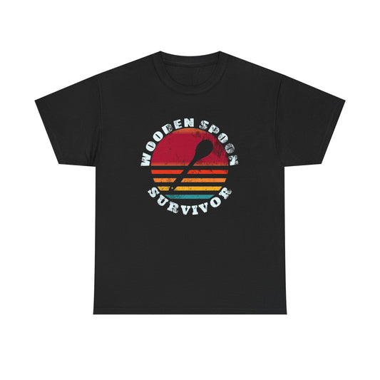 Wooden Spoon Survivor Funny Graphic T Shirt NEW Unisex Heavy Cotton Tee