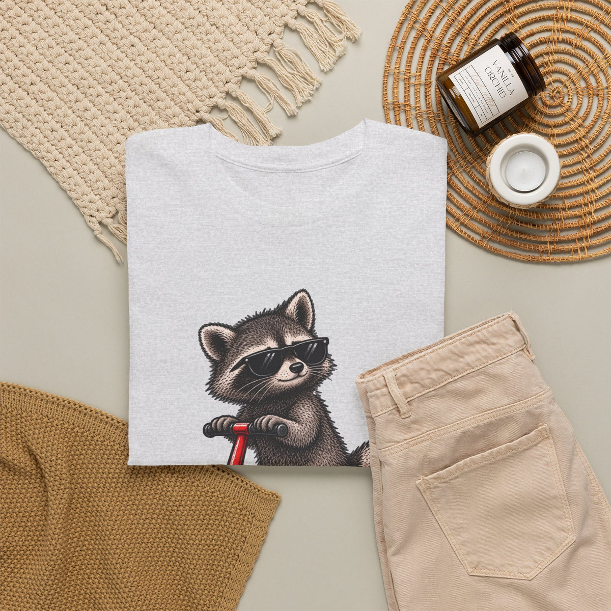 Raccoon Riding Scooter Off to Commit Tomfoolery T-Shirt Men's Graphic Tee