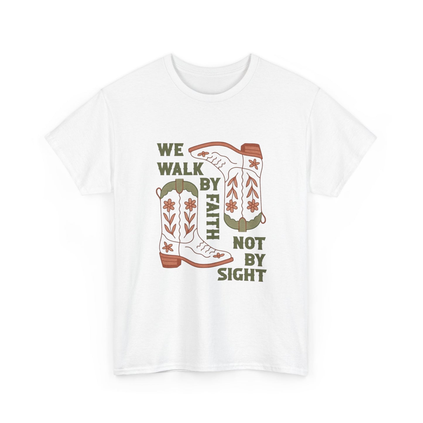 We Walk By Faith Graphic T Shirt Unisex Heavy Cotton Tee