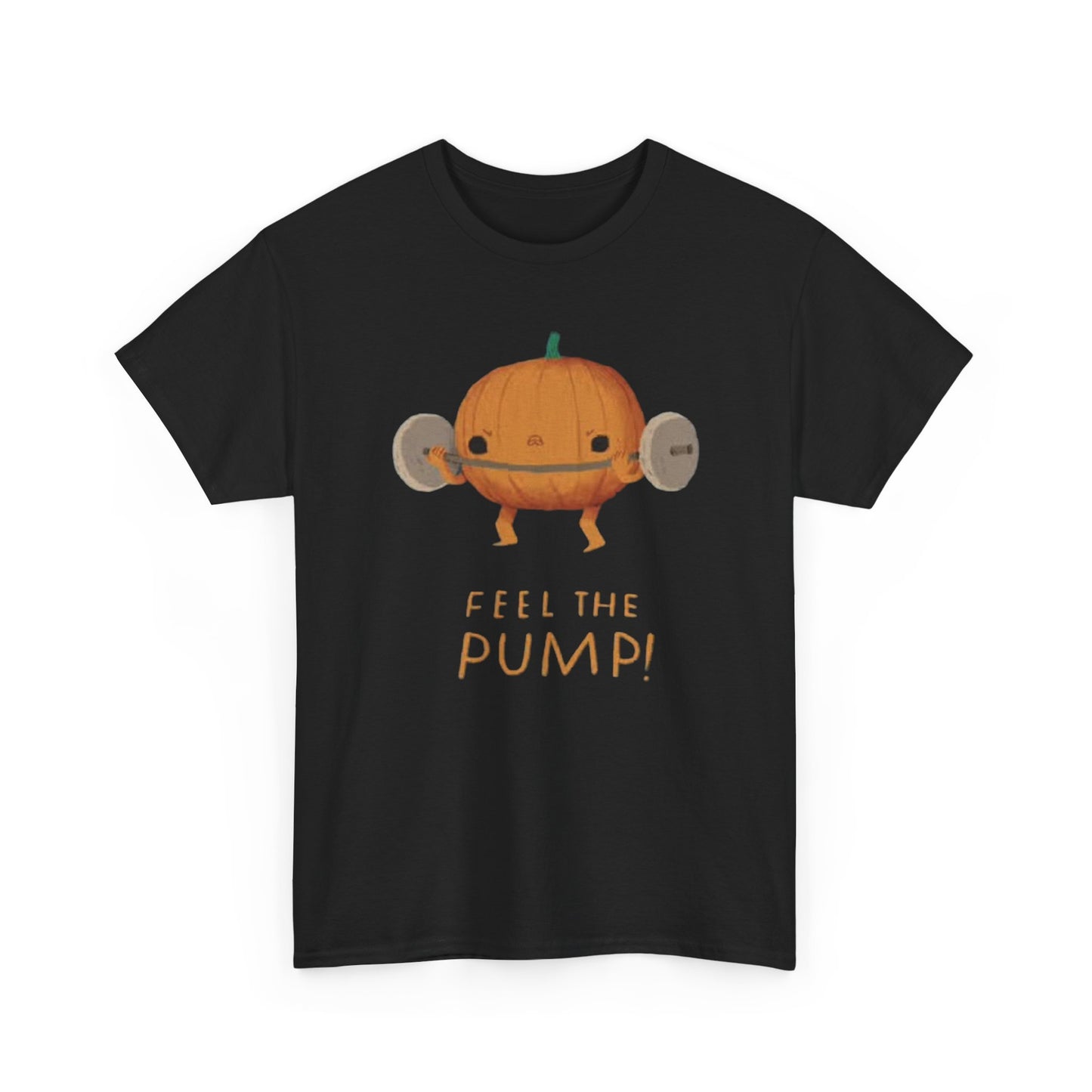 Feel The Pump Pumpkin Graphic T Shirt Funny Gym Workout Unisex Heavy Cotton Tee