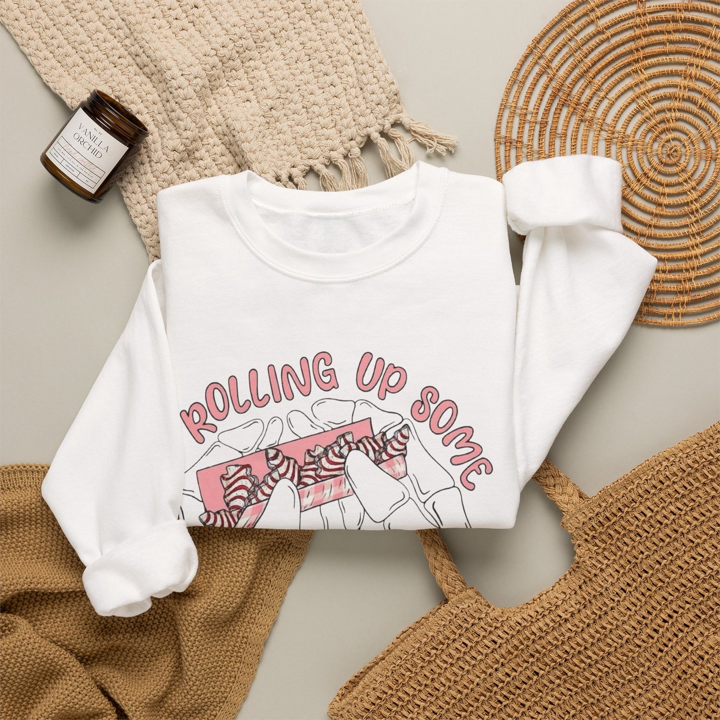 Rolling Up Some Christmas Spirit Funny Sweater NEW Heavy Crewneck Sweatshirt