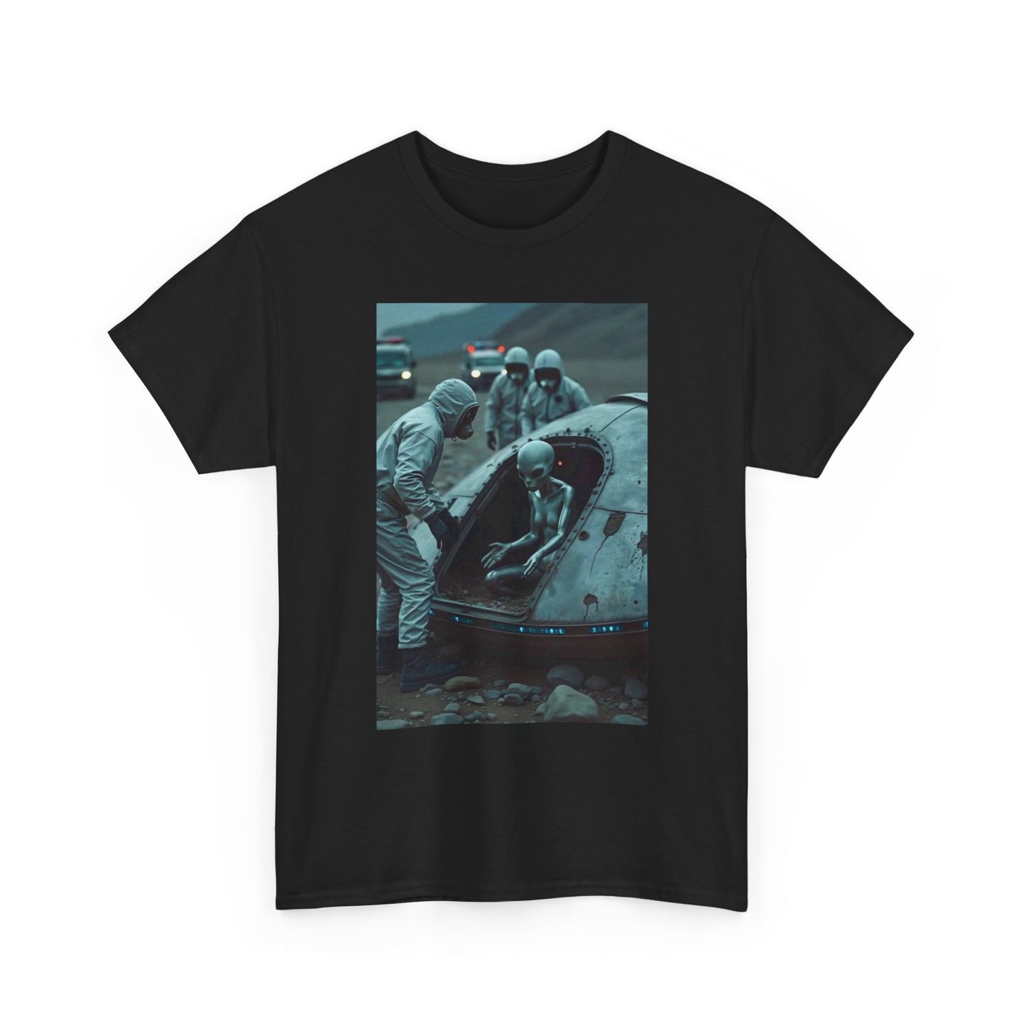 UFO Encounter Graphic T Shirt Outerspace Aliens Unisex Heavy Cotton Tee