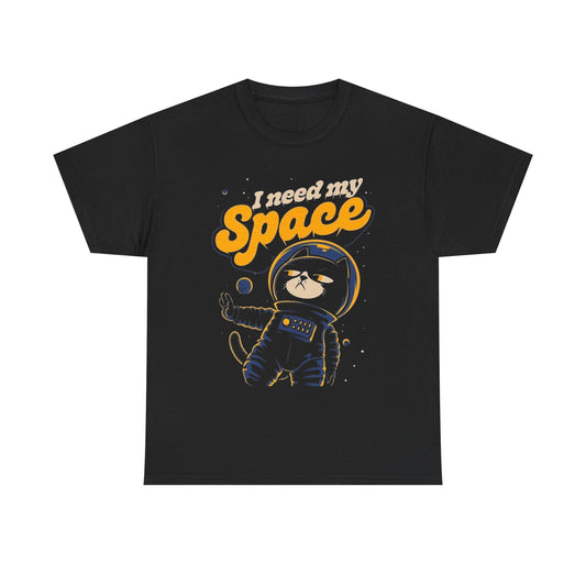 Cat Astronaut Funny Graphic T Shirt Men's Heavy Cotton Tee