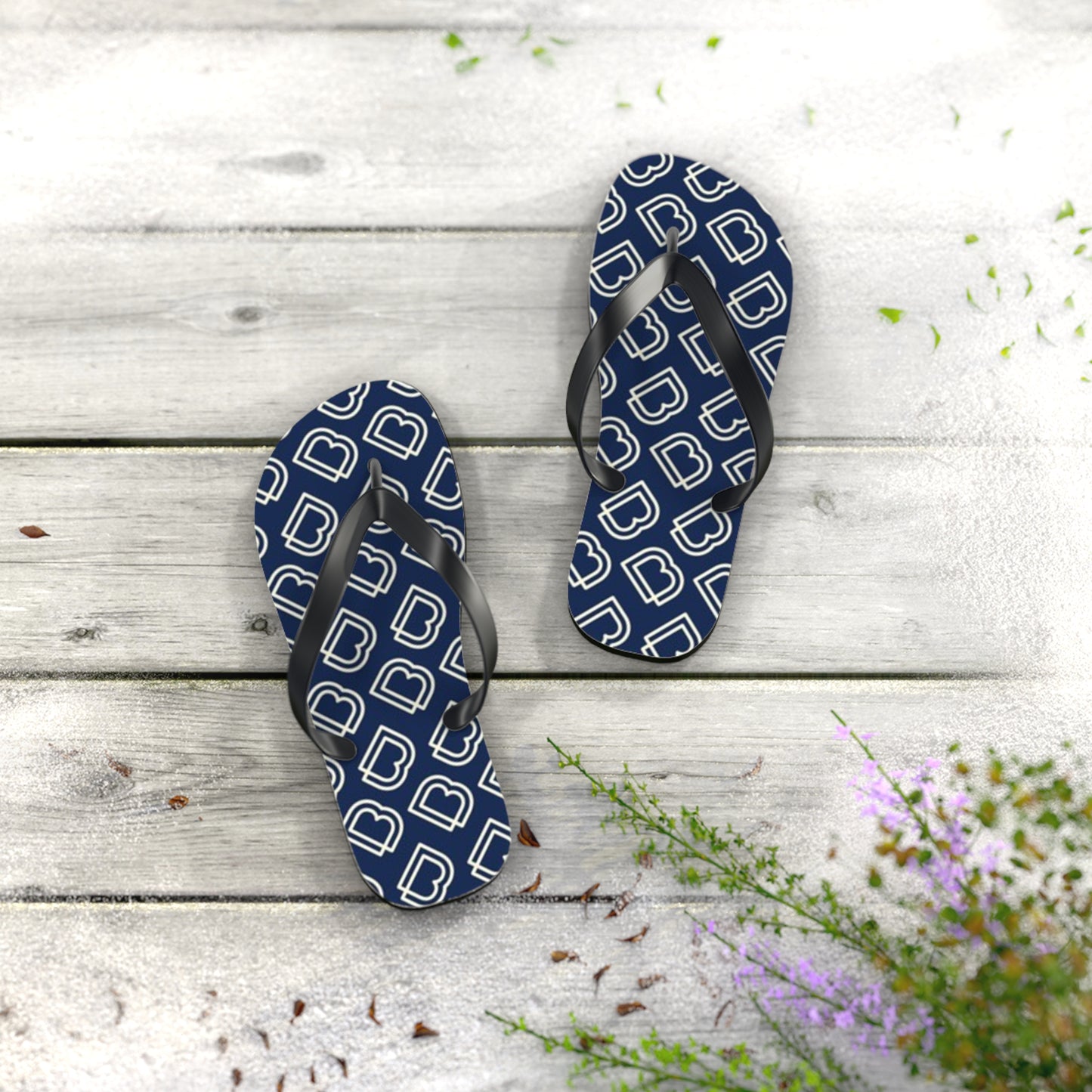 Blue Monogram Flip Flops, Sandals Slides, Summer Footwear, Brand New