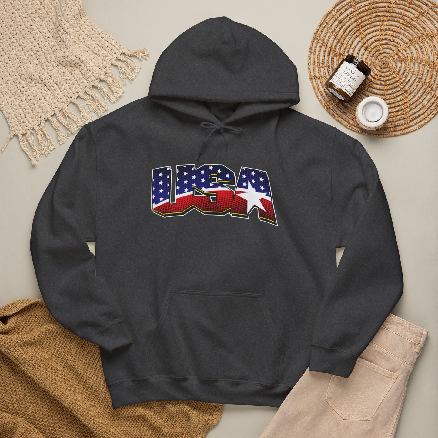 USA Stars And Stripes Retro 90's Graphic Hoodie Men's Heavy Blend™ Hooded Sweatshirt