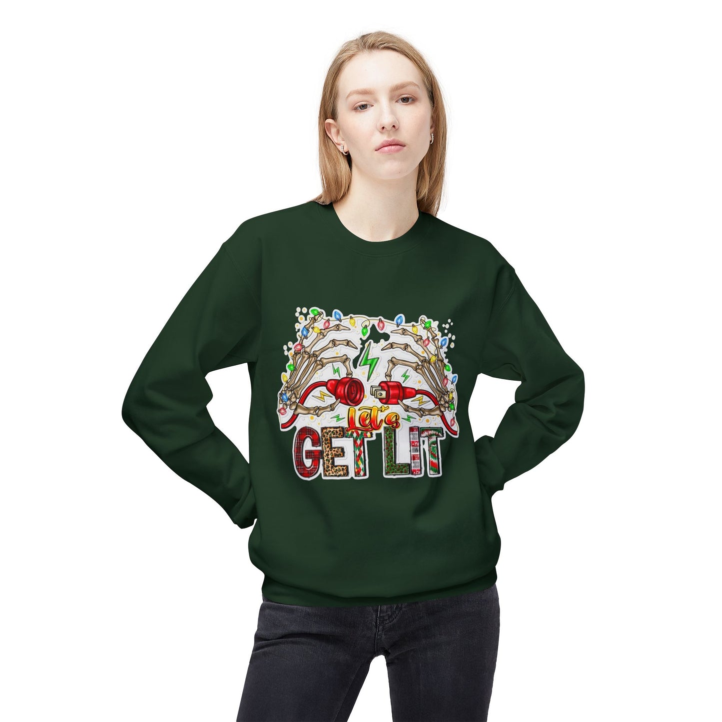 Christmas Get Lit Funny Sweater NEW Unisex Fleece Crewneck Sweatshirt