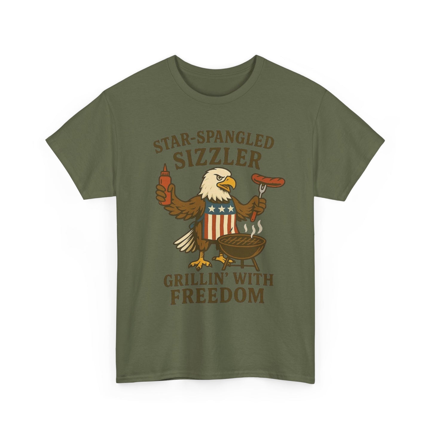 Grilling With Freedom American Flag T Shirt USA Bald Eagle Unisex Heavy Cotton