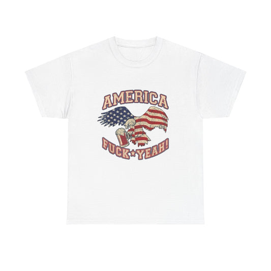 America Hell Yeah Bald Eagles Beer Graphic T Shirt Unisex Heavy Cotton Tee