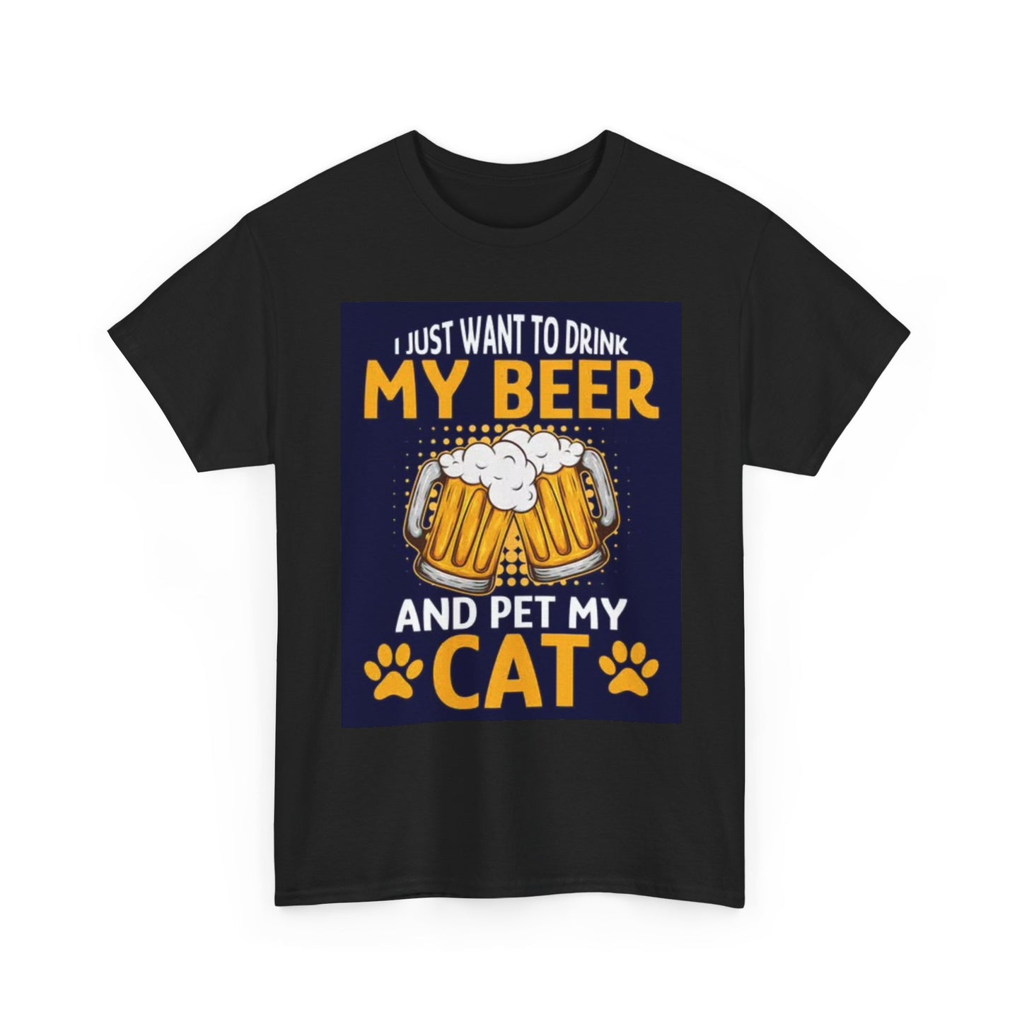 Drinkin Beer With My Cat Funny Shirt Jokes Humor Unisex Heavy Cotton Tee