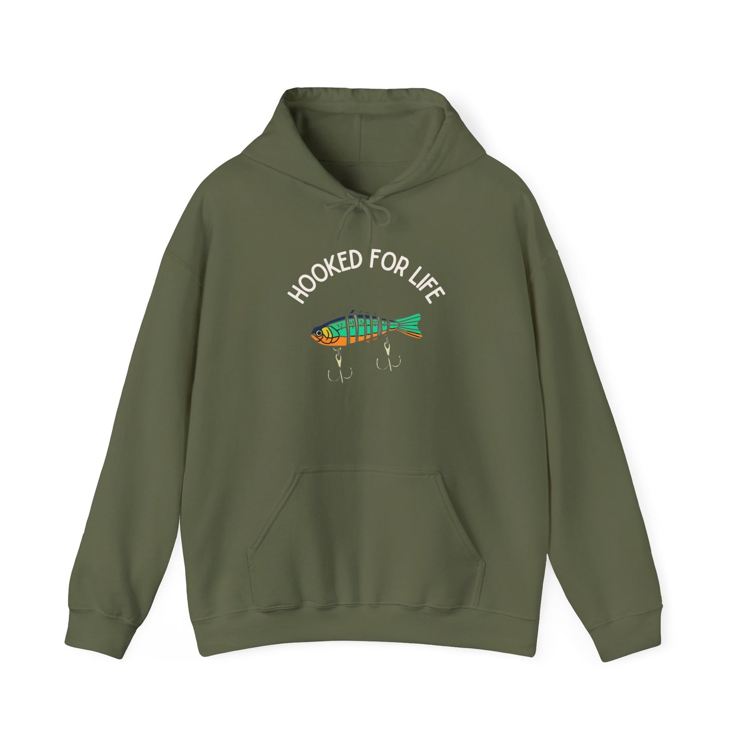 Hooked For Life Fishing Graphic Hoodie Heavy Blend Sweatshirt NEW