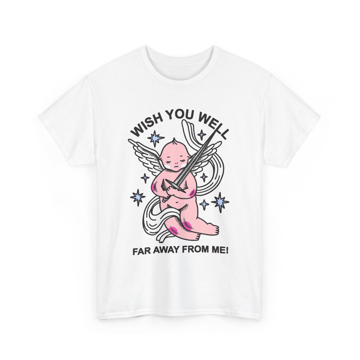 Pink Cupid Guitar Graphic T-Shirt, Wish You Well Far Away From Me Men's Graphic Tee
