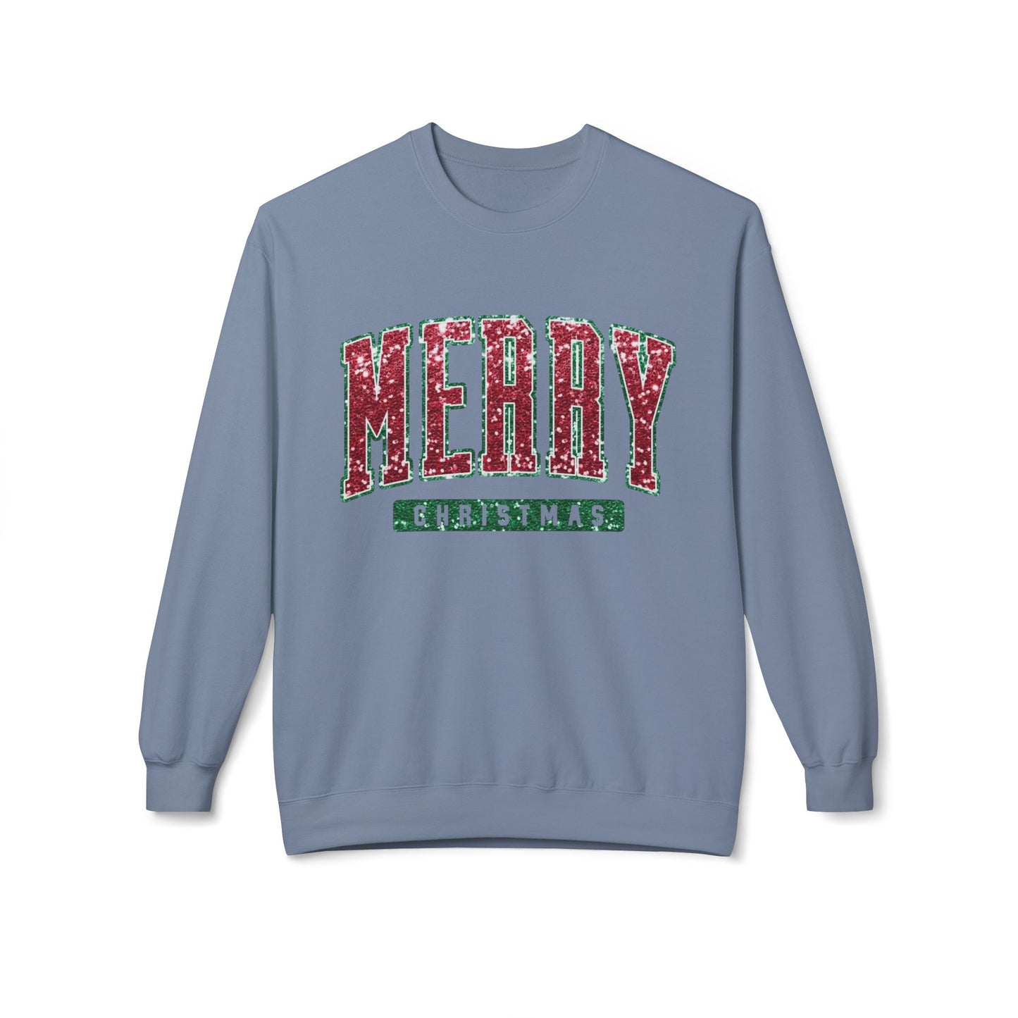Merry Christmas Glitter Graphic Sweater NEW Unisex Fleece Crewneck Sweatshirt