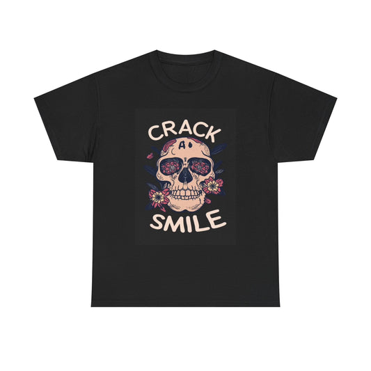 Crack Smile Funny Skull Roses Shirt Unisex Heavy Cotton Tee