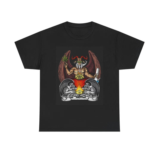 Devil Pot Smoking T Shirt Funny Graphic Unisex Heavy Cotton Tee