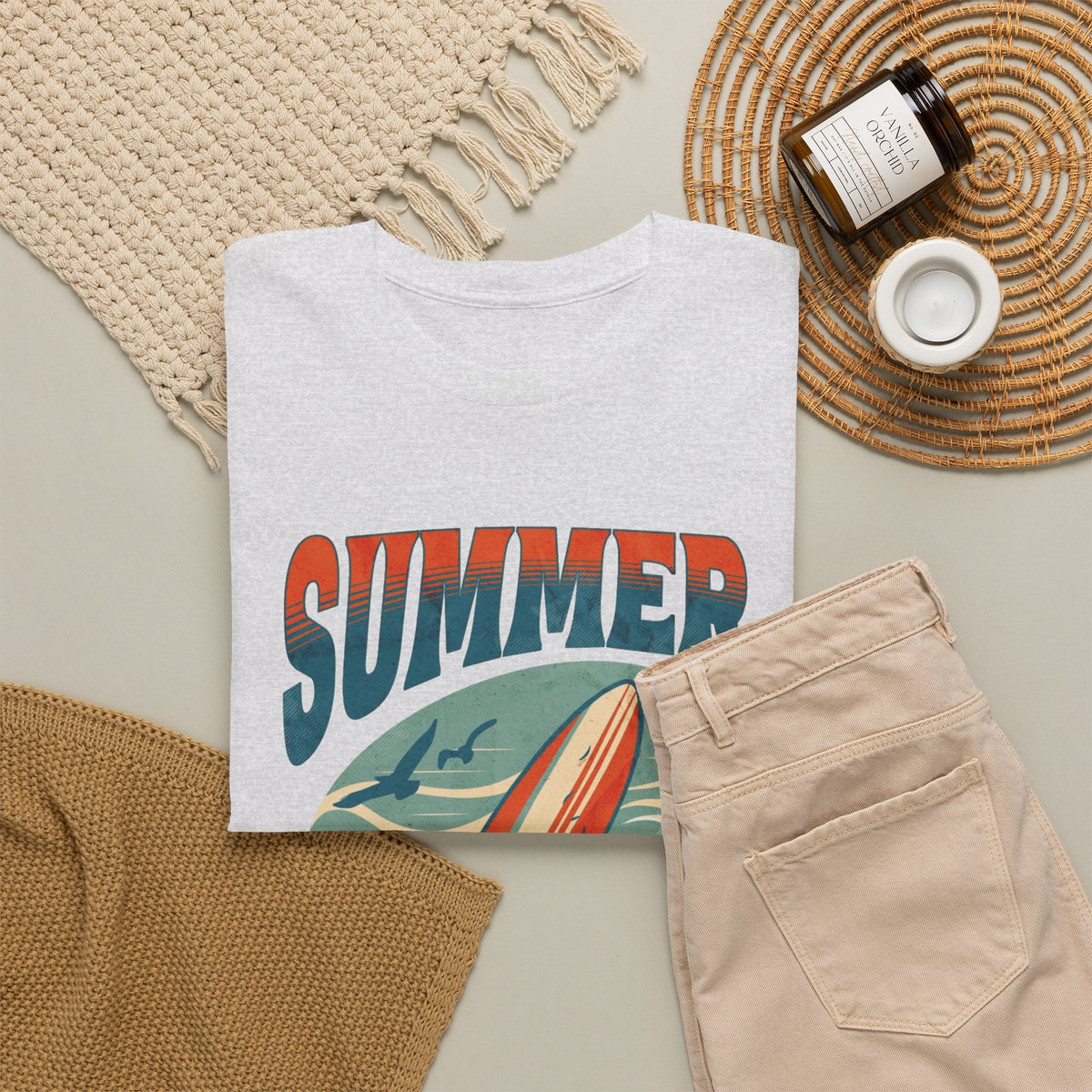 Summer Vibes Beach Surfing Graphic T Shirt Men's Heavy Cotton Tee