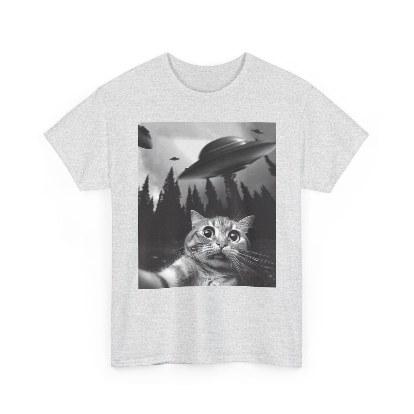 Funny Cat Selfie Alien Invasion Graphic T Shirt NEW Cotton Tee Gift