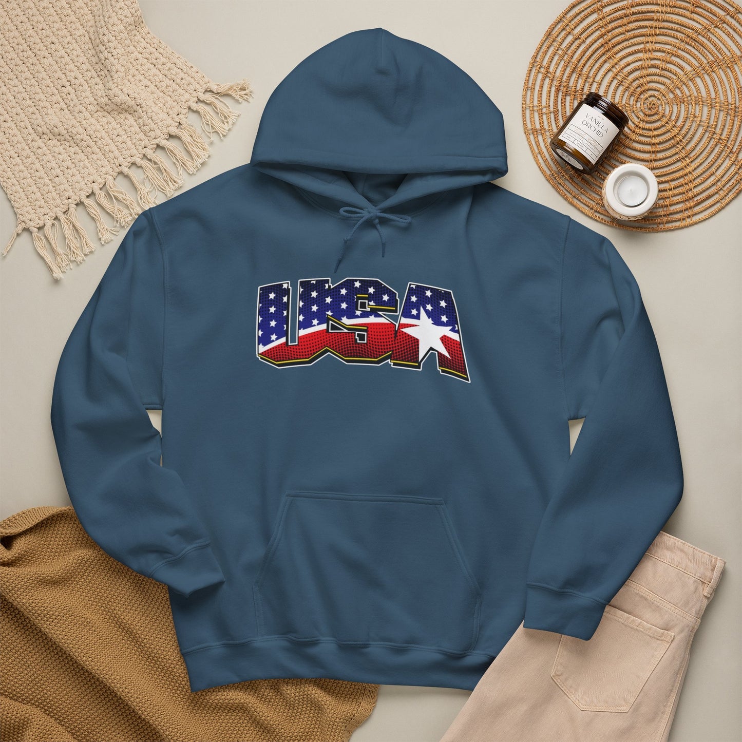 USA Stars And Stripes Retro 90's Graphic Hoodie Men's Heavy Blend™ Hooded Sweatshirt